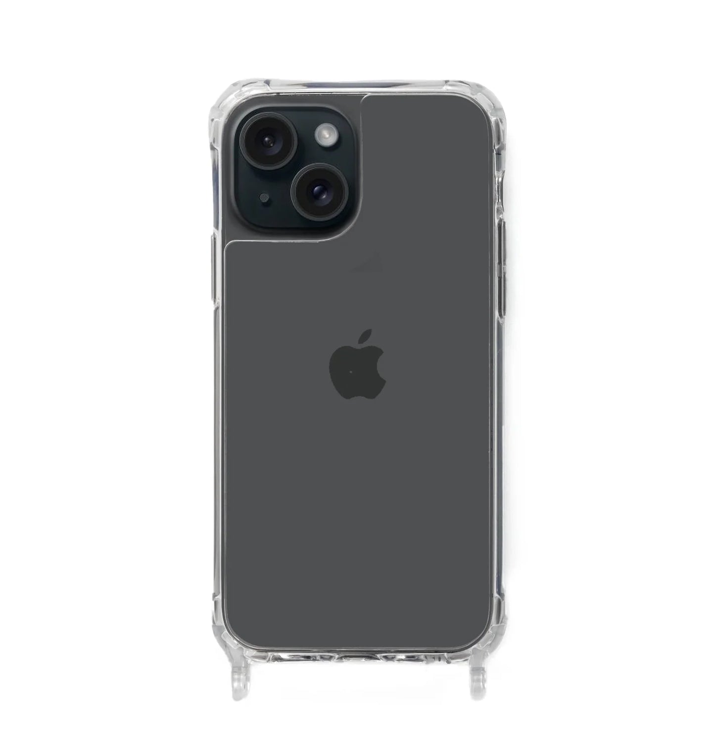 iPhone 15 Clear Case with built-in strap ring — slim clear back, compatible with all Charmolé phone straps