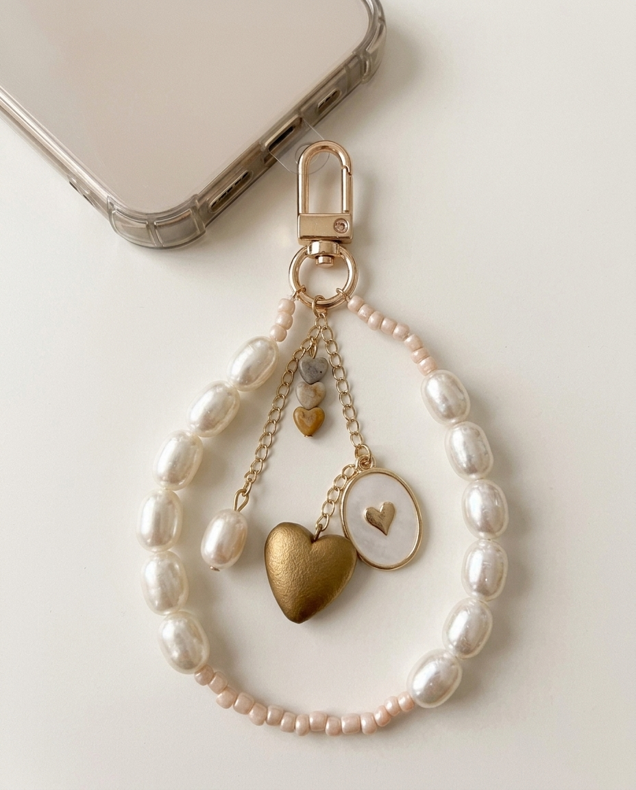 Ivory Heart Pearl Bag & Phone Charm