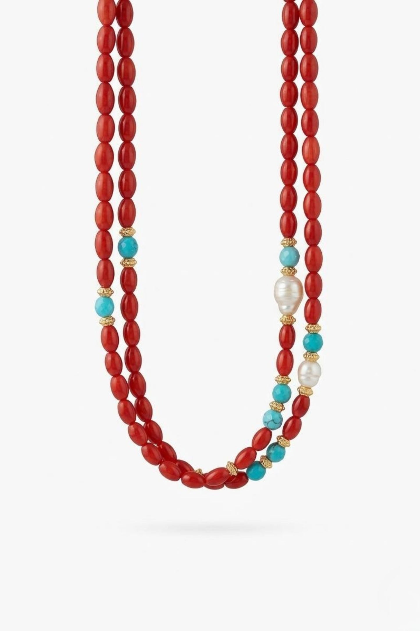 Coralyn Sol Coral and pearl turquoise minimalist necklace