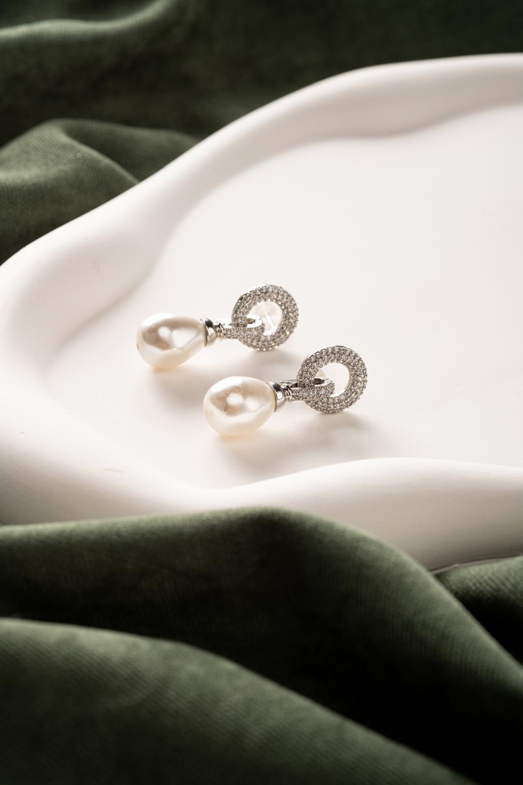 Halo Pearl & Zircon Hoop Earrings