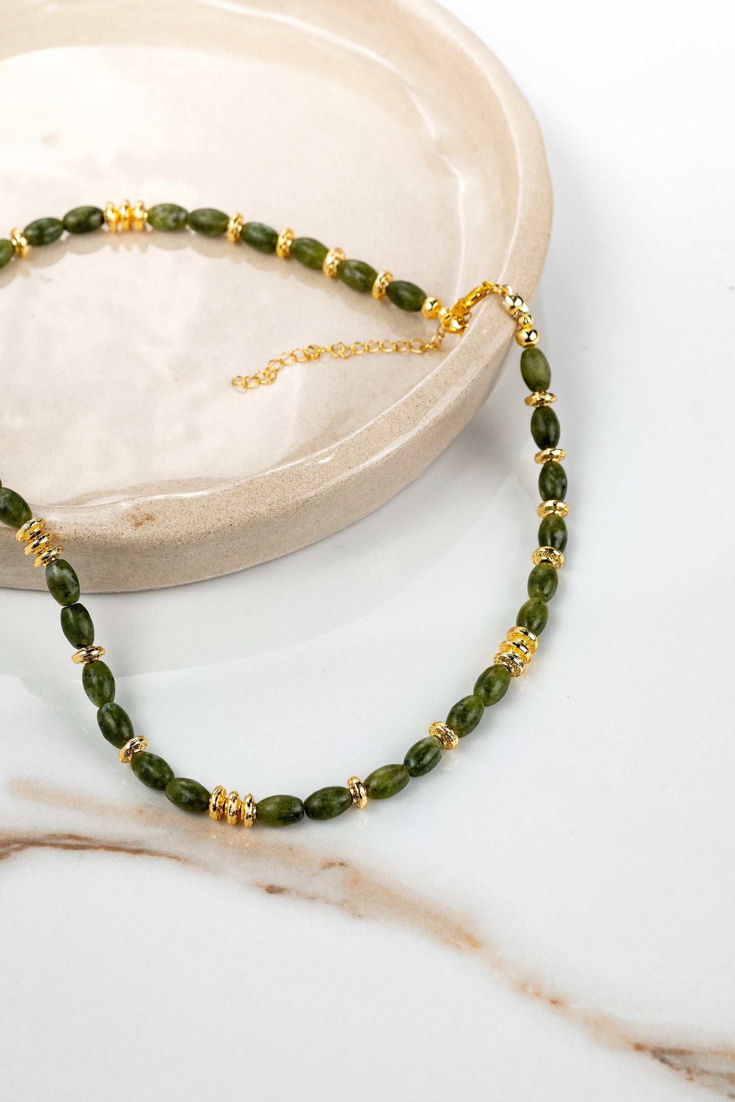 Jade variant of Mirage Lapis Lazuli Necklace with gold-plated details