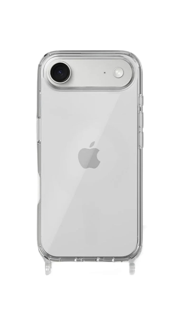iPhone 17 Air Clear Case with built-in strap ring — slim clear back, compatible with all Charmolé phone straps