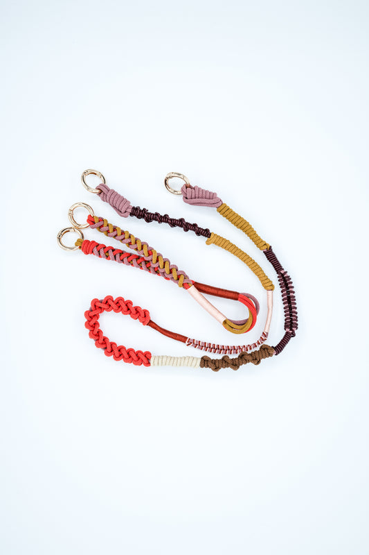 Terracotta Sand macramé crossbody strap worn hands-free — warm terracotta hand-braided Milan cord