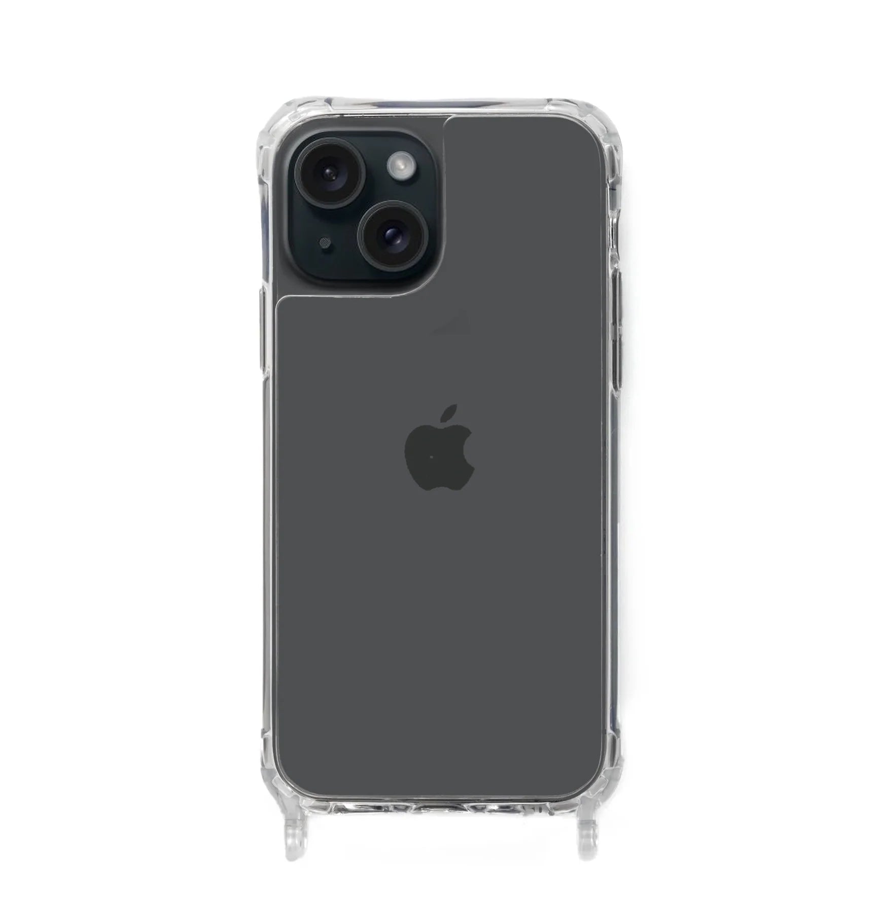 iPhone 15 Clear Case with built-in strap ring — slim clear back, compatible with all Charmolé phone straps