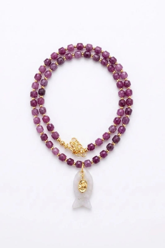 Amethyst Fish Charm Necklace