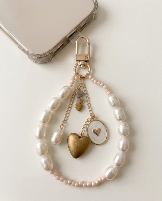 Ivory Heart Pearl Bag & Phone Charm