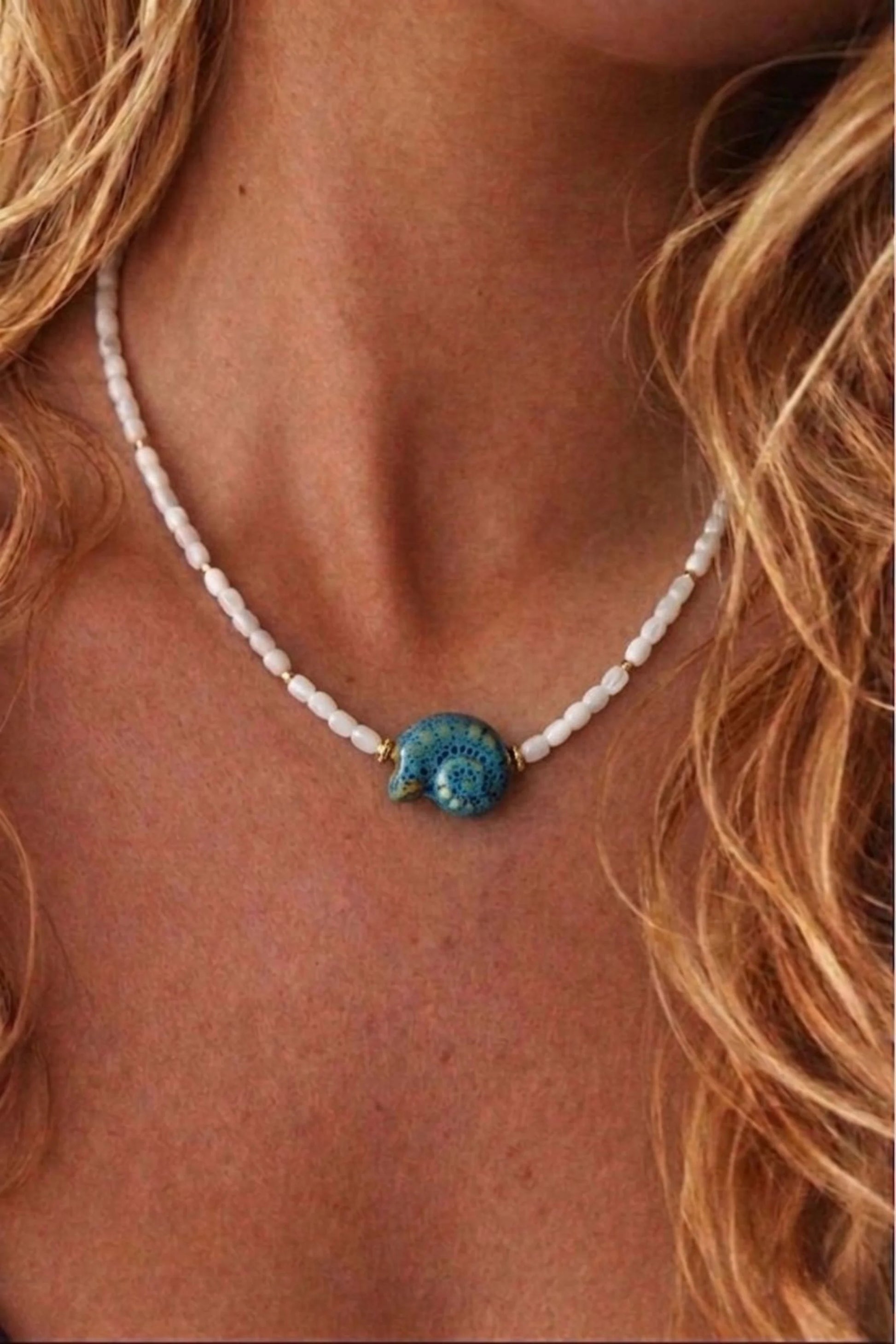 Blue-shelled Lunaria Nautilus Necklace