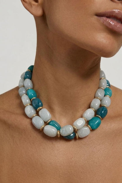 Velmara Quartz Necklace multi-tone blue quartz luxury handmade statement jewellery