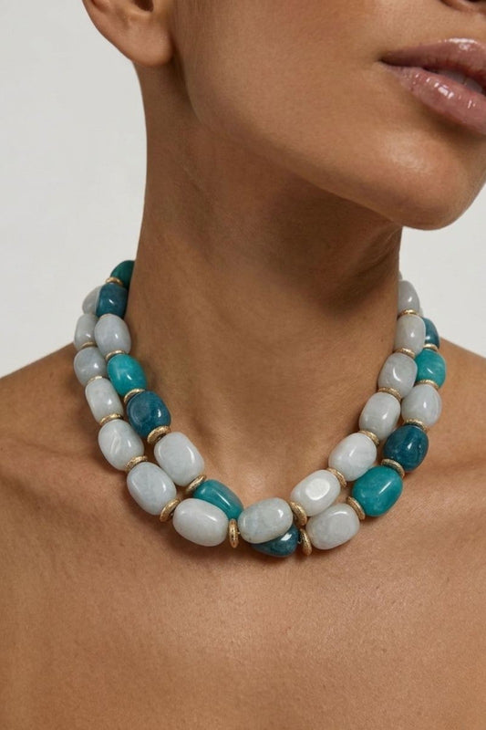 Velmara Quartz Necklace multi-tone blue quartz luxury handmade statement jewellery