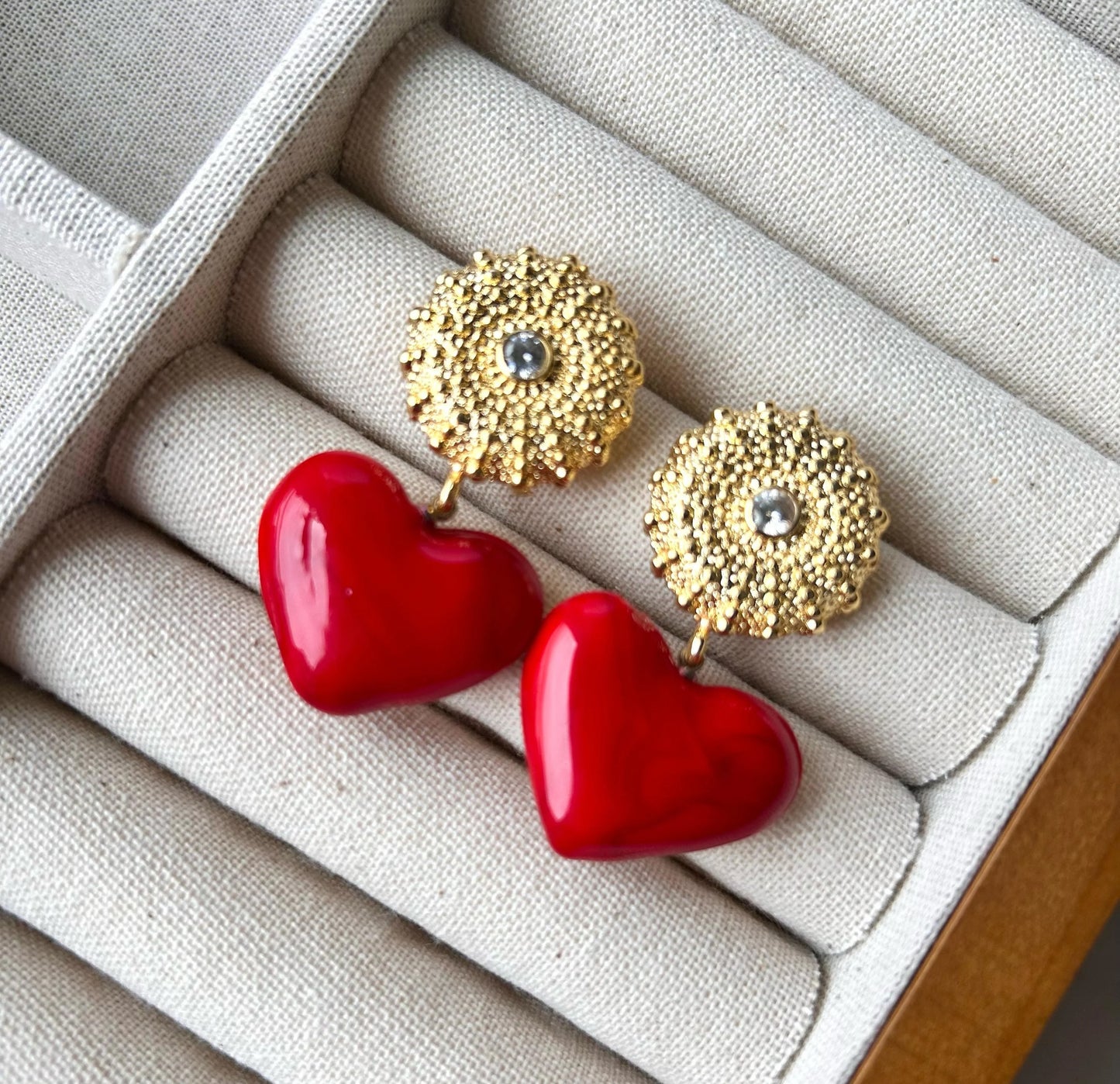 Nadine Heart Murano Glass Earrings in jewellery box