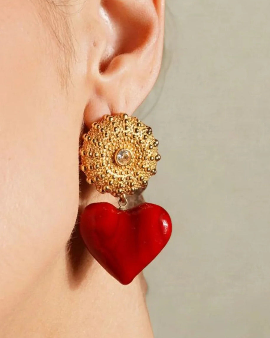 Nadine Heart Murano Glass Earrings worn on model