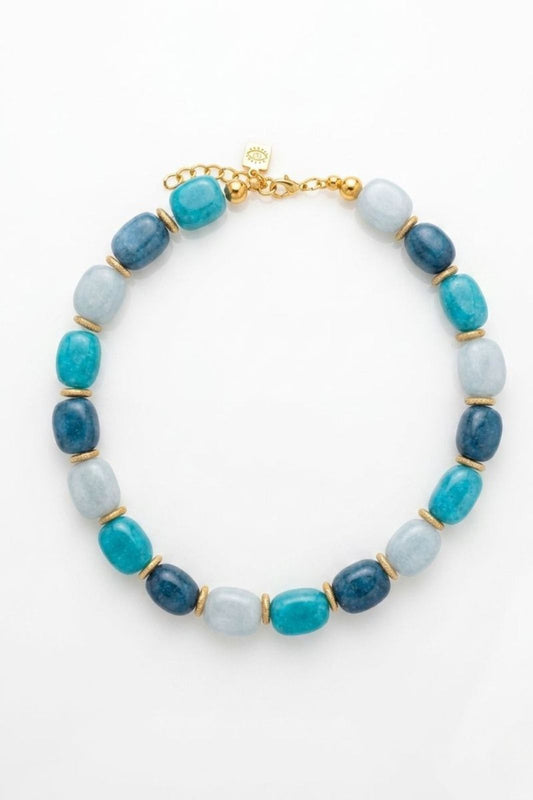 Velmara Quartz Necklace with natural blue quartz gemstone bold statement design