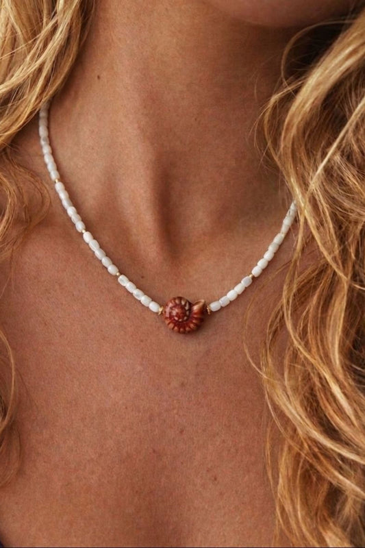 Lunaria Nautilus Shell Necklace with mother of pearl handmade coastal jewellery