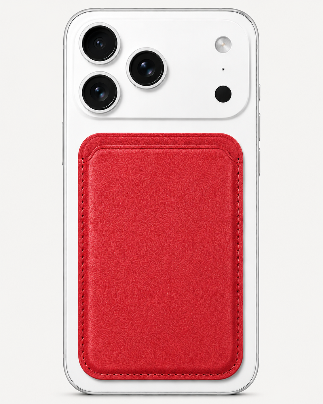 Cherry Red MagSafe card holder — snap-on iPhone wallet, holds 2–3 cards slim
