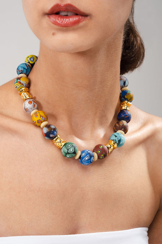 Colorful Ghana Millefiori Bead Necklace