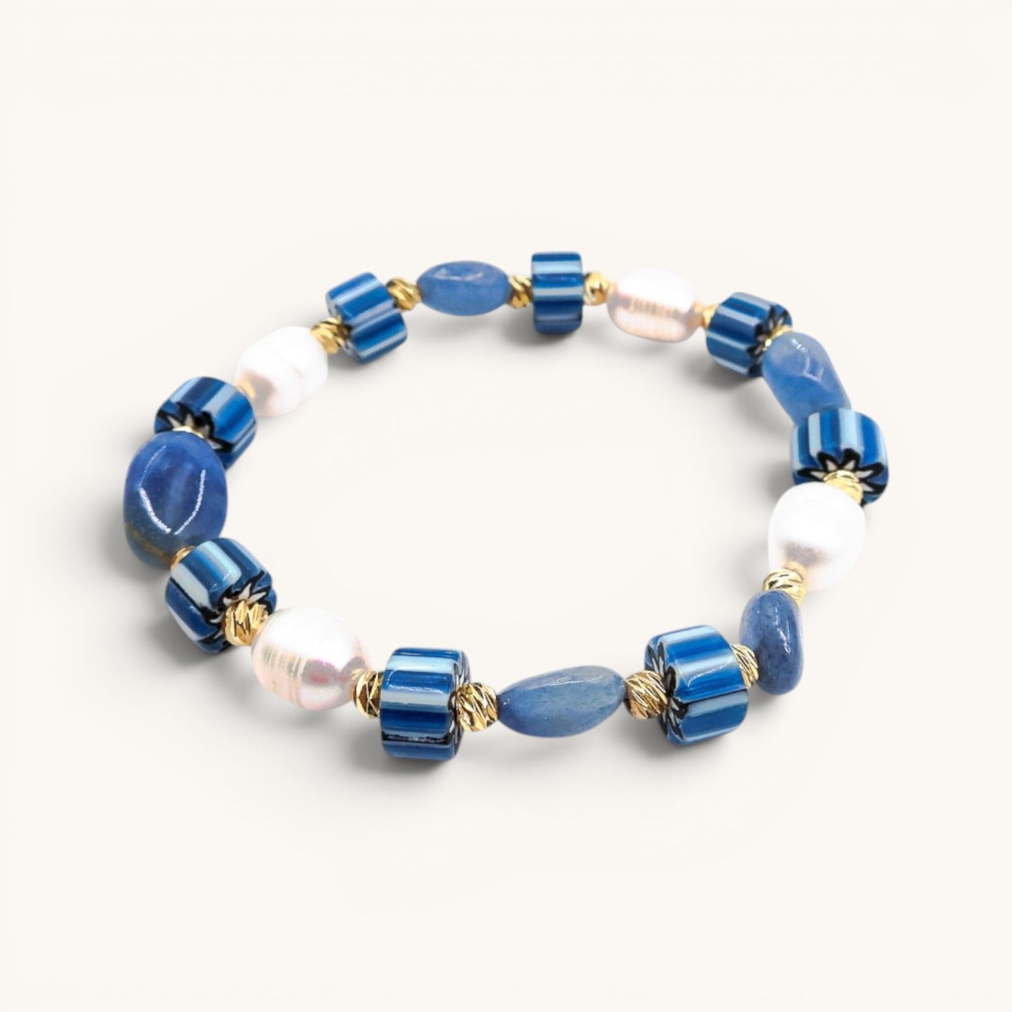 Chevron Denim Pearl Bracelet