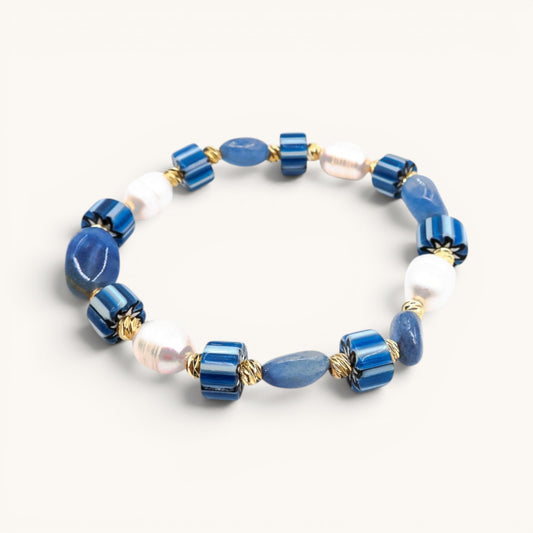 Chevron Denim Pearl Bracelet