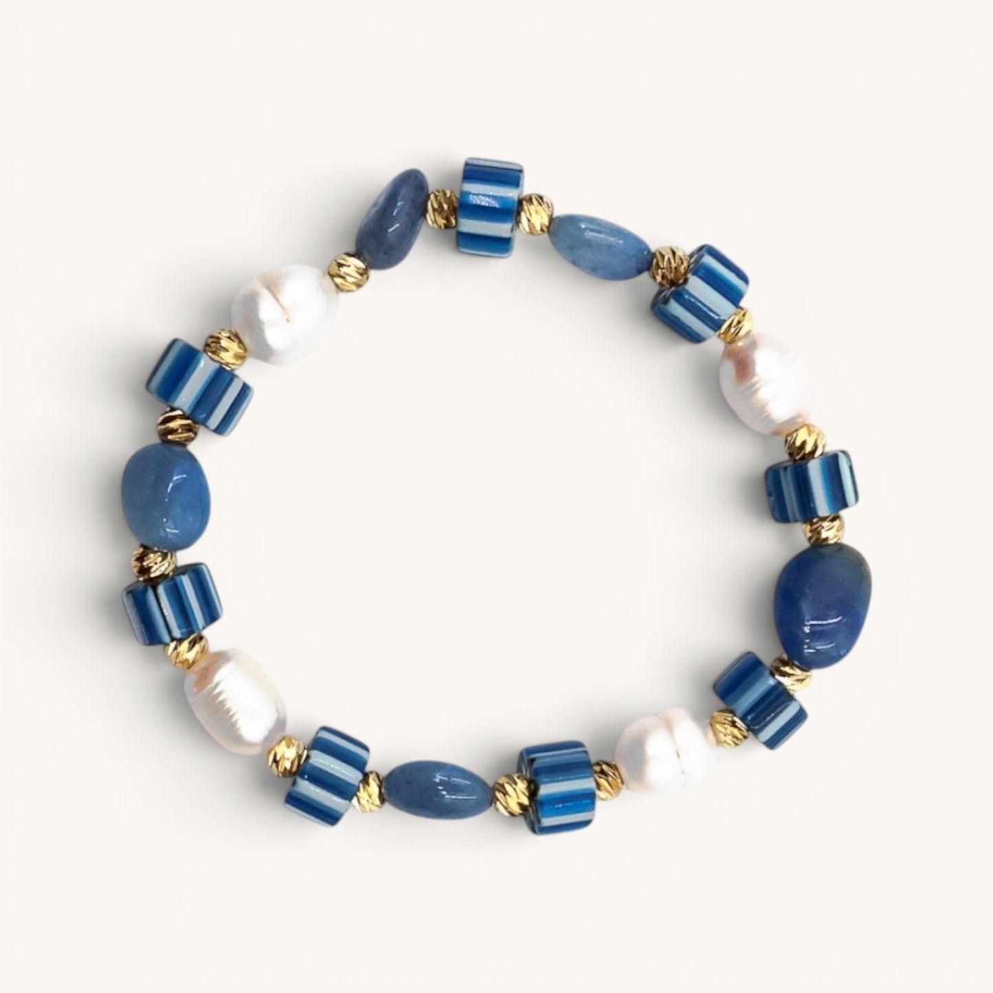 Chevron Denim Pearl Bracelet