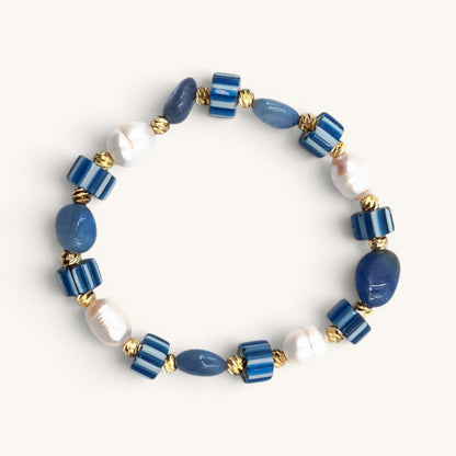 Chevron Denim Pearl Bracelet