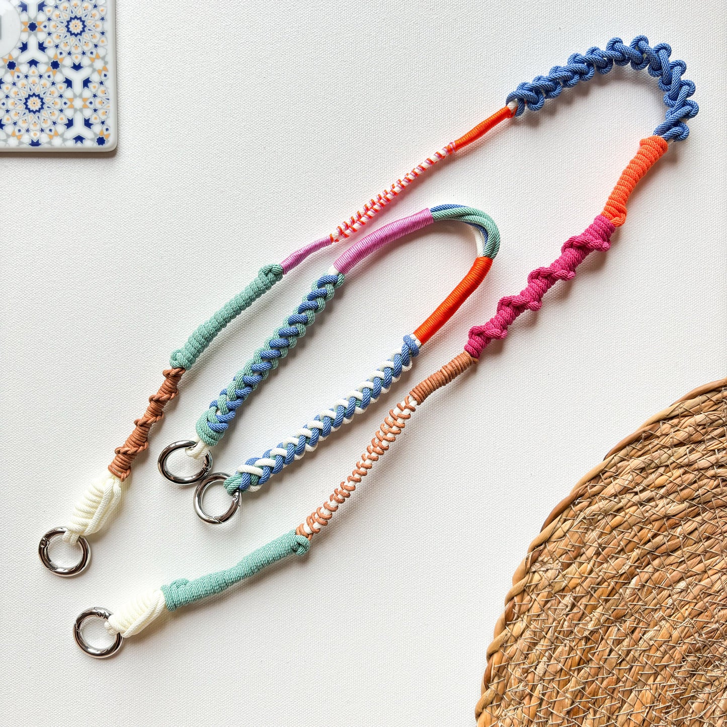 Coastal Mix modular phone strap set — complete set with interchangeable clips in coastal blue and sand