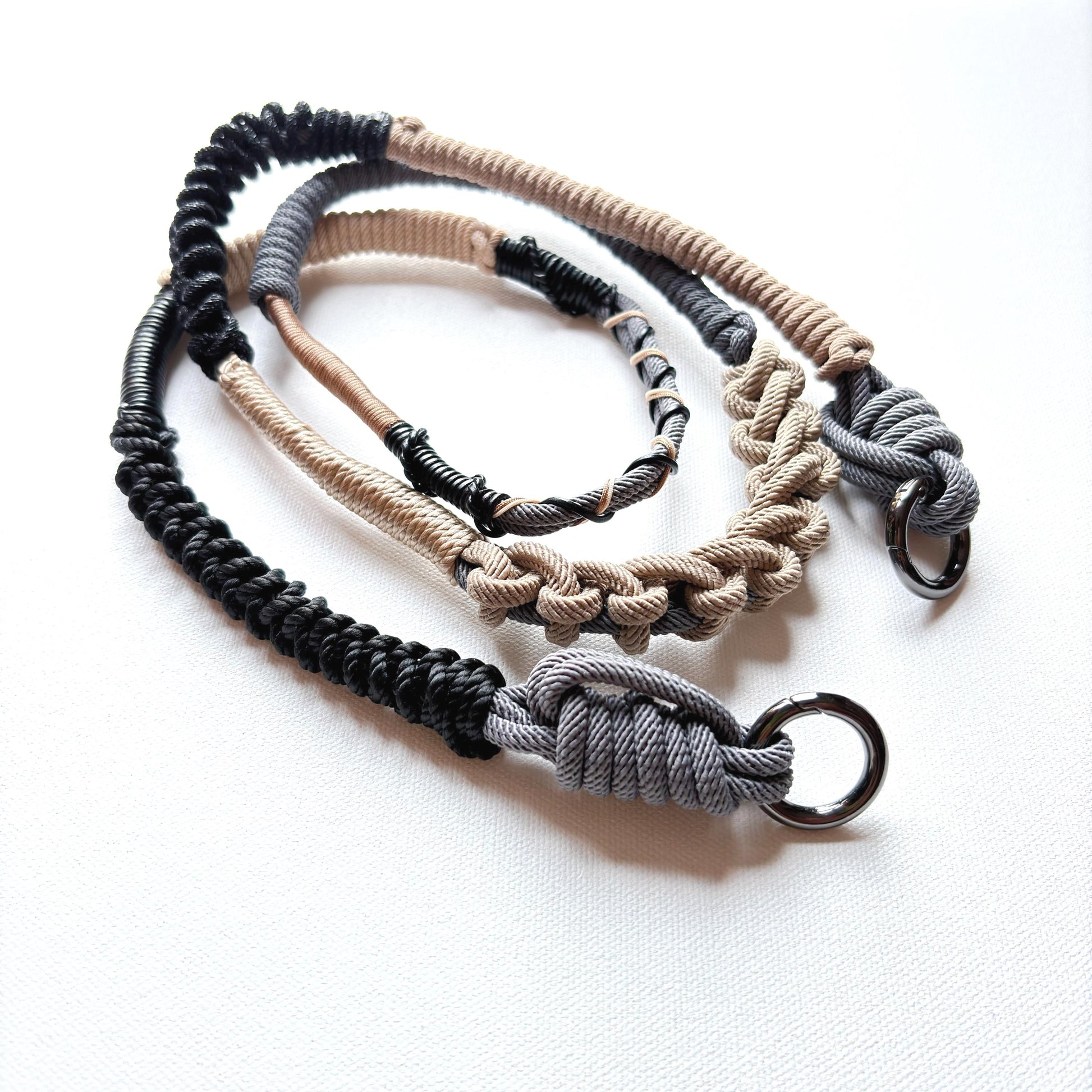 Granite Shore hand-knotted macrame crossbody strap - Milan cord flat lay on white background