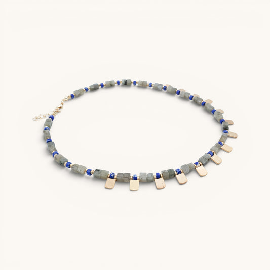 Labradorite Lapis Cube Necklace