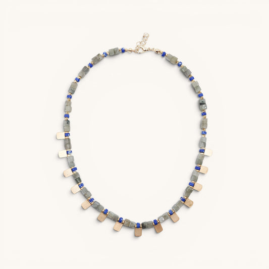 Labradorite Lapis Cube Necklace