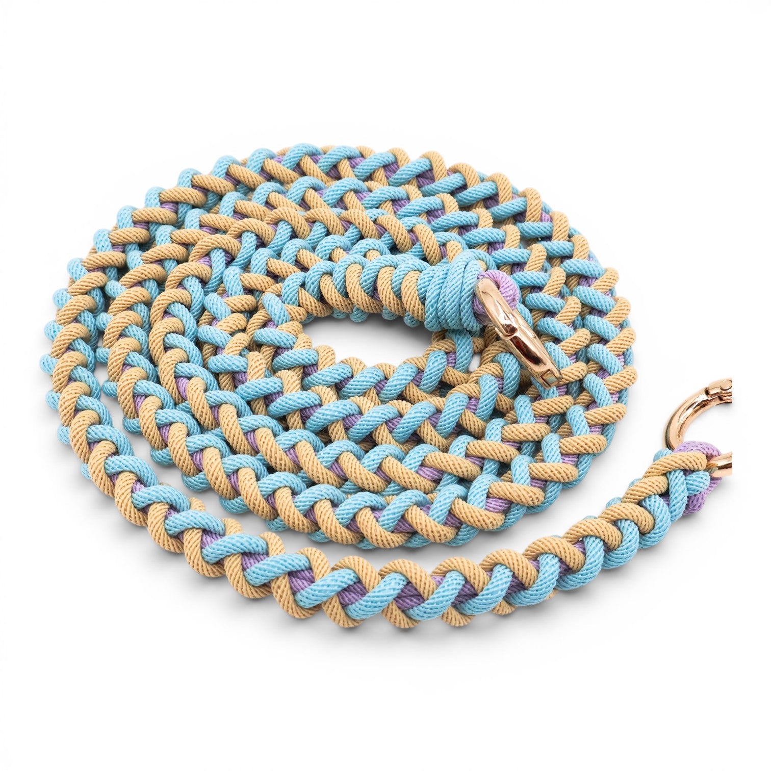 Laguna Breeze hand-knotted macrame crossbody strap - Milan cord flat lay on white background