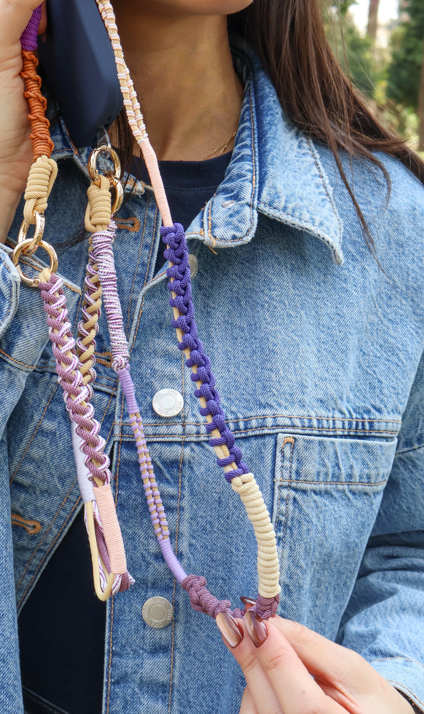 Lilac Haze modular phone strap set — close-up detail of woven strap texture