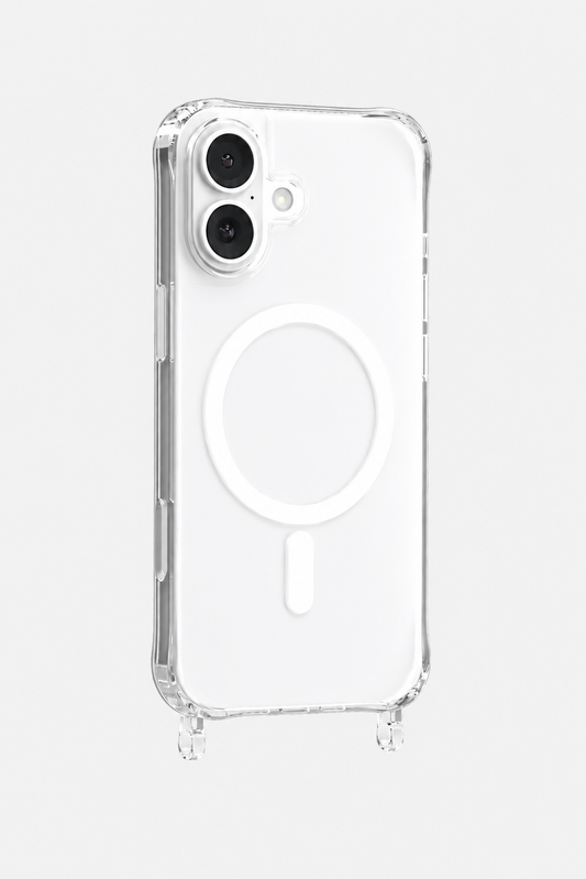iPhone 17 Clear Case Magsafe with built-in strap ring — slim clear back, compatible with all Charmolé phone straps
