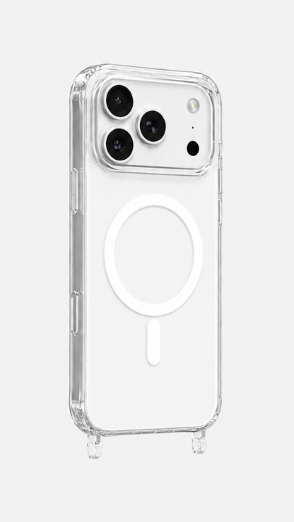 iPhone 17 Pro Clear Case Magsafe with built-in strap ring — slim clear back, compatible with all Charmolé phone straps