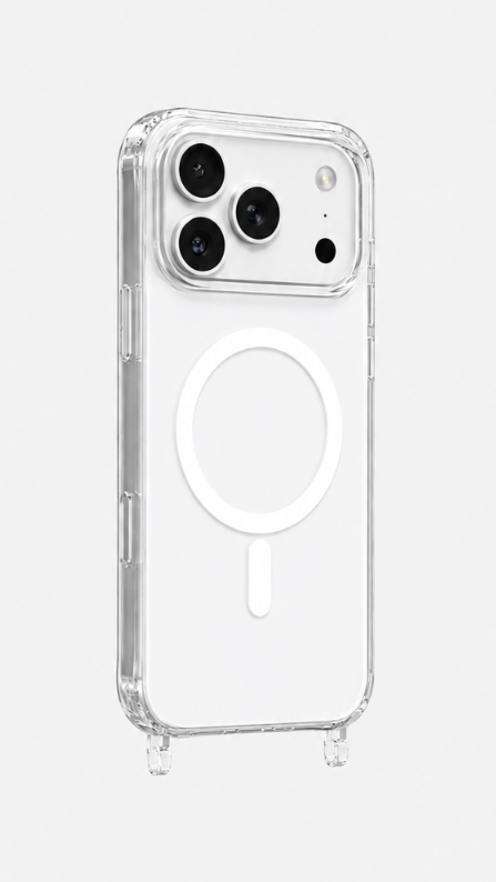 iPhone 17 Pro Clear Case Magsafe with built-in strap ring — slim clear back, compatible with all Charmolé phone straps