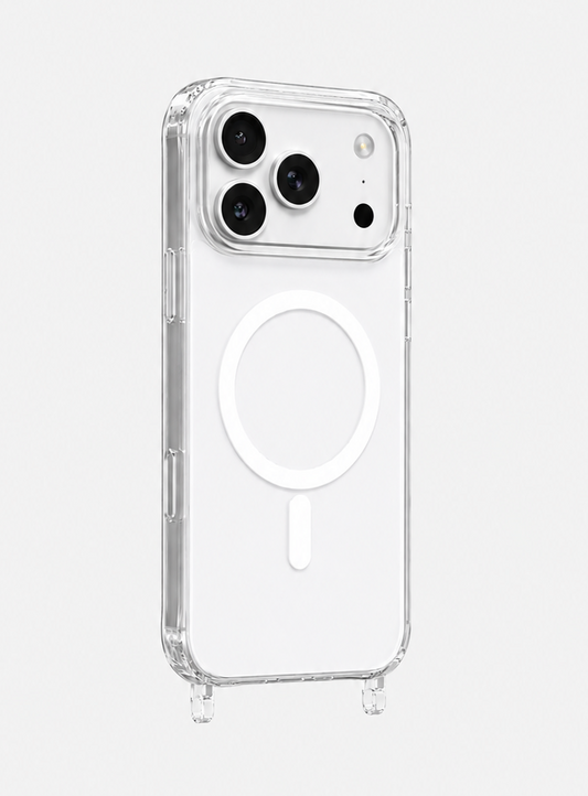 iPhone 17 Pro Max Clear Case Magsafe with built-in strap ring — slim clear back, compatible with all Charmolé phone straps