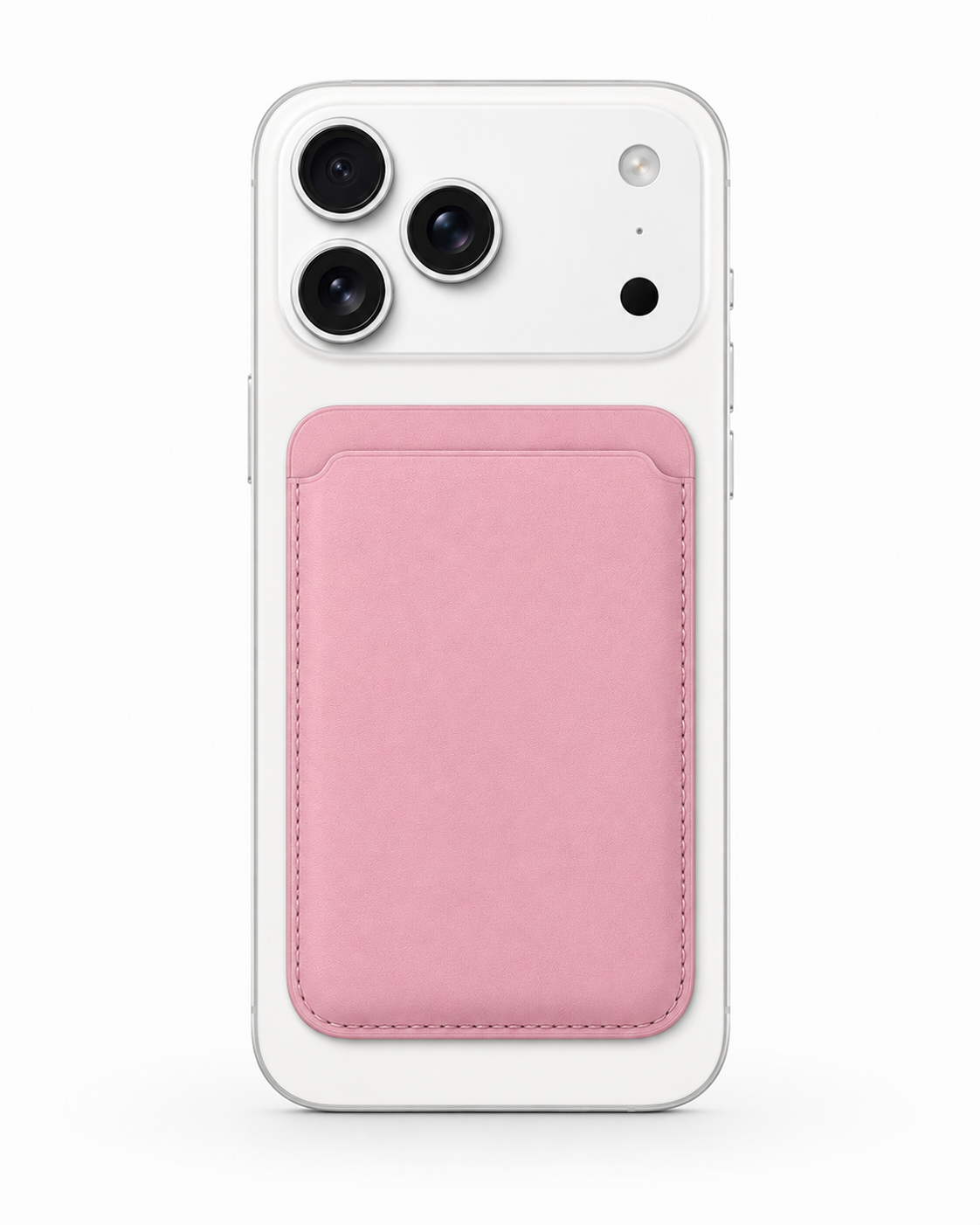 Rose Pink MagSafe card holder — snap-on iPhone wallet, holds 2–3 cards slim