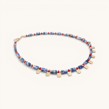 Sodalite Coral Cube Necklace