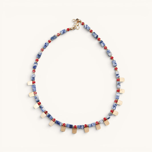 Sodalite Coral Cube Necklace
