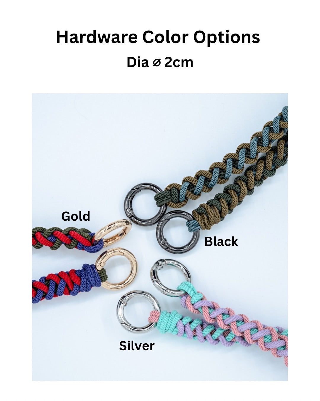 Spring clips set - gold, silver, and black finishes for Charmole phone straps