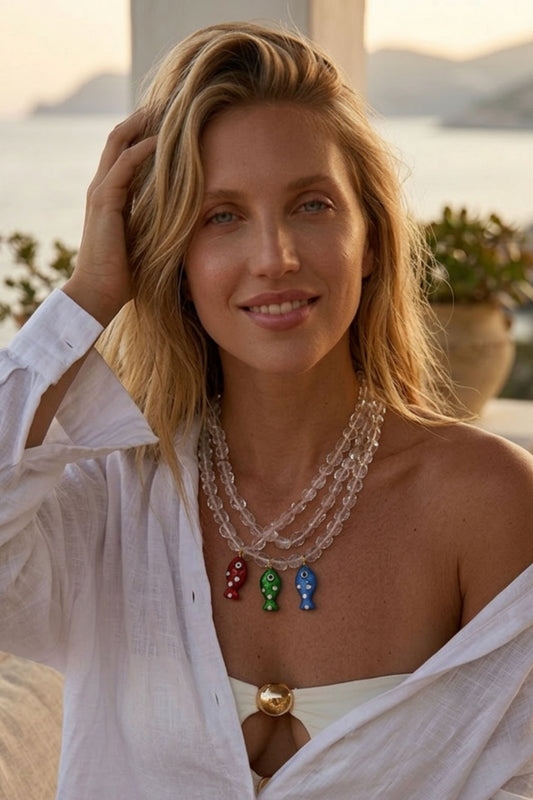 The Pesca Aura Necklace alternate view with fish charms