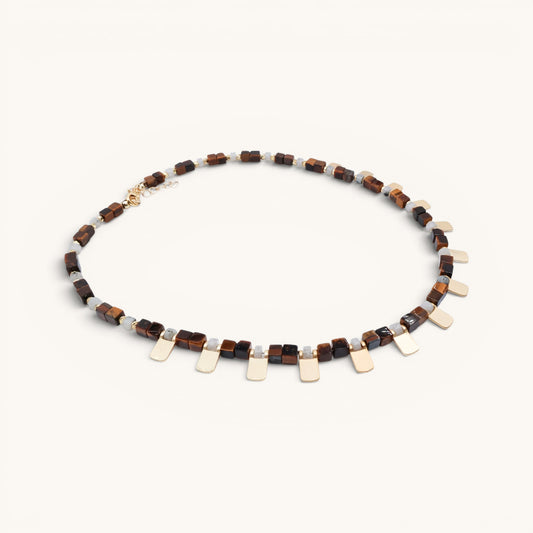 Tiger's Eye Onyx Cube Necklace