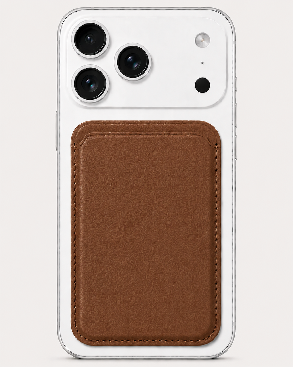 Toffee Brown MagSafe card holder — snap-on iPhone wallet, holds 2–3 cards slim