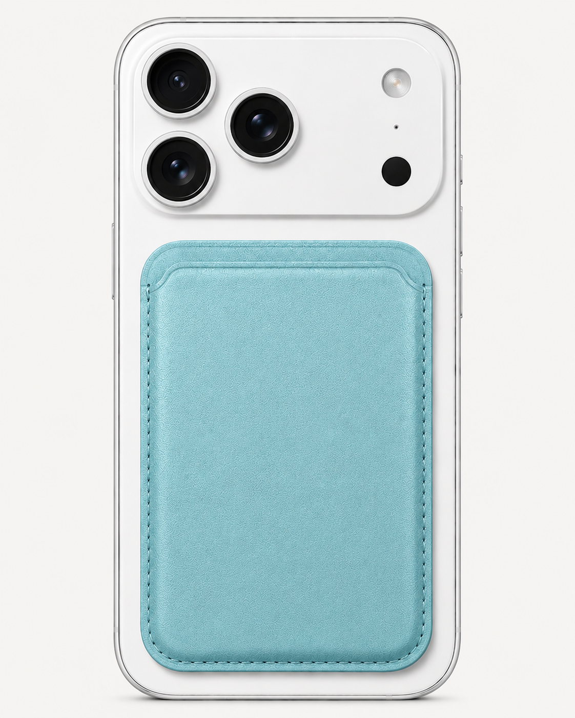 Aqua Tide Blue MagSafe card holder — snap-on iPhone wallet, holds 2–3 cards slim