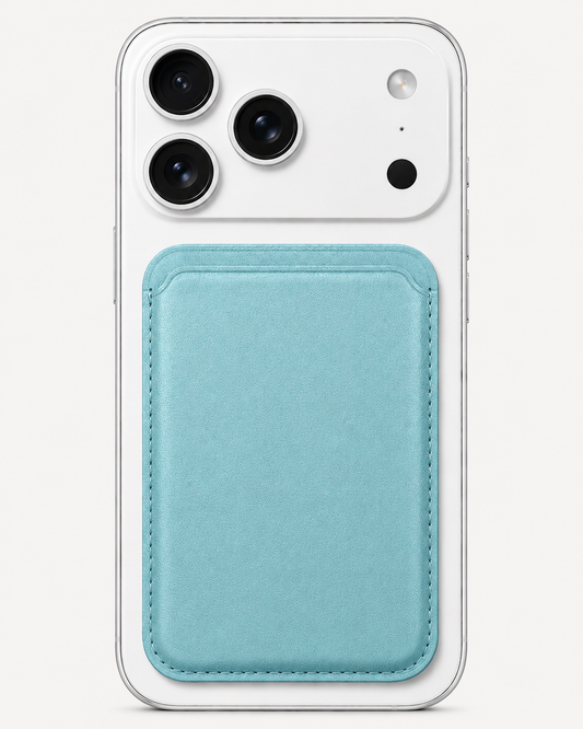 Aqua Tide Blue MagSafe card holder — snap-on iPhone wallet, holds 2–3 cards slim